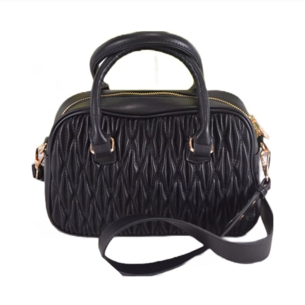 Valentino Orlandi Black Quilted Satchel with Gold Emblem - Picture 4 of 7